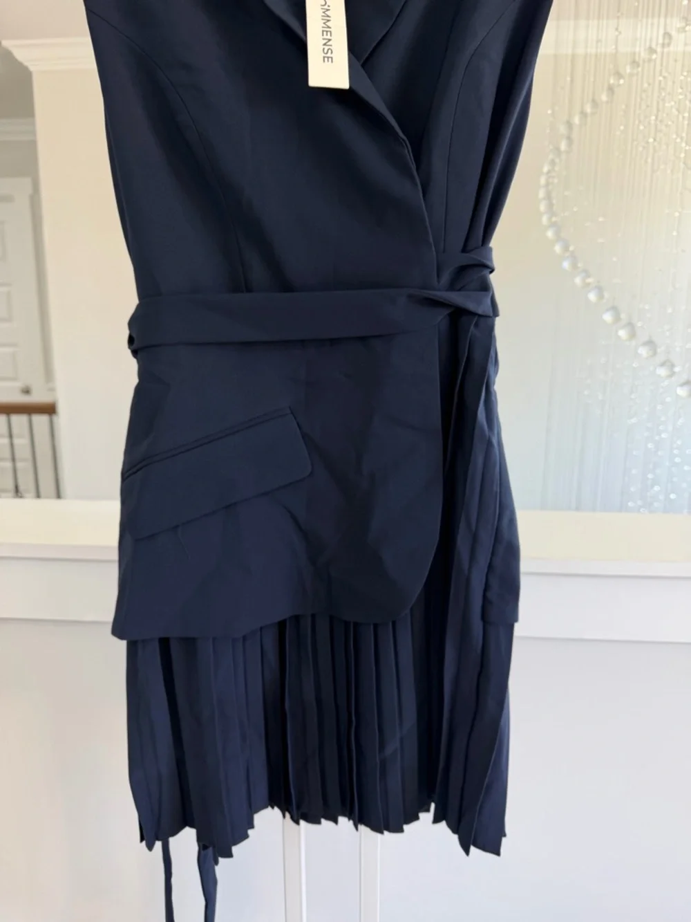 Commense Belted Navy Pleated Blazer Dress - Picture 5 of 8